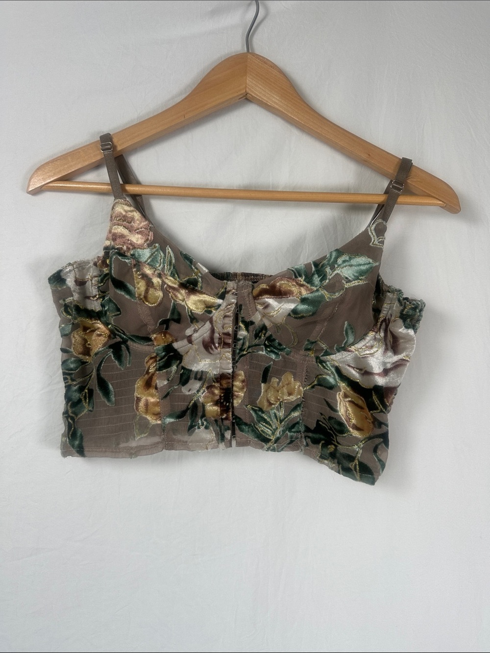Floral Velvet Crop Cami Top in Taupe